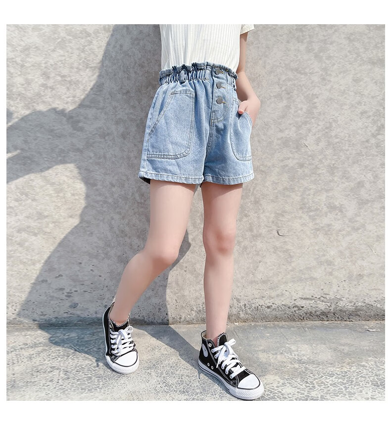 谜小桃童装女童裤子儿童短裤夏季新款女孩子夏日牛仔短裤中大童清新