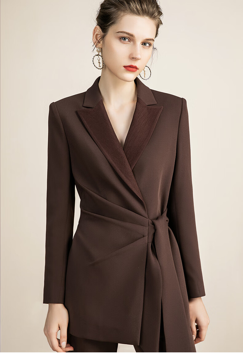 ad早春新款棕色西装套装女总裁正装阔腿裤两件套职业装ol时尚干练商务