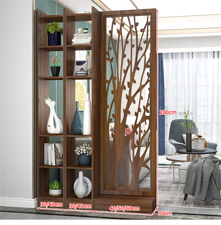 现代家用入户客厅玄关屏风隔断柜实木简易镂空雕花遮挡装饰置物架发财