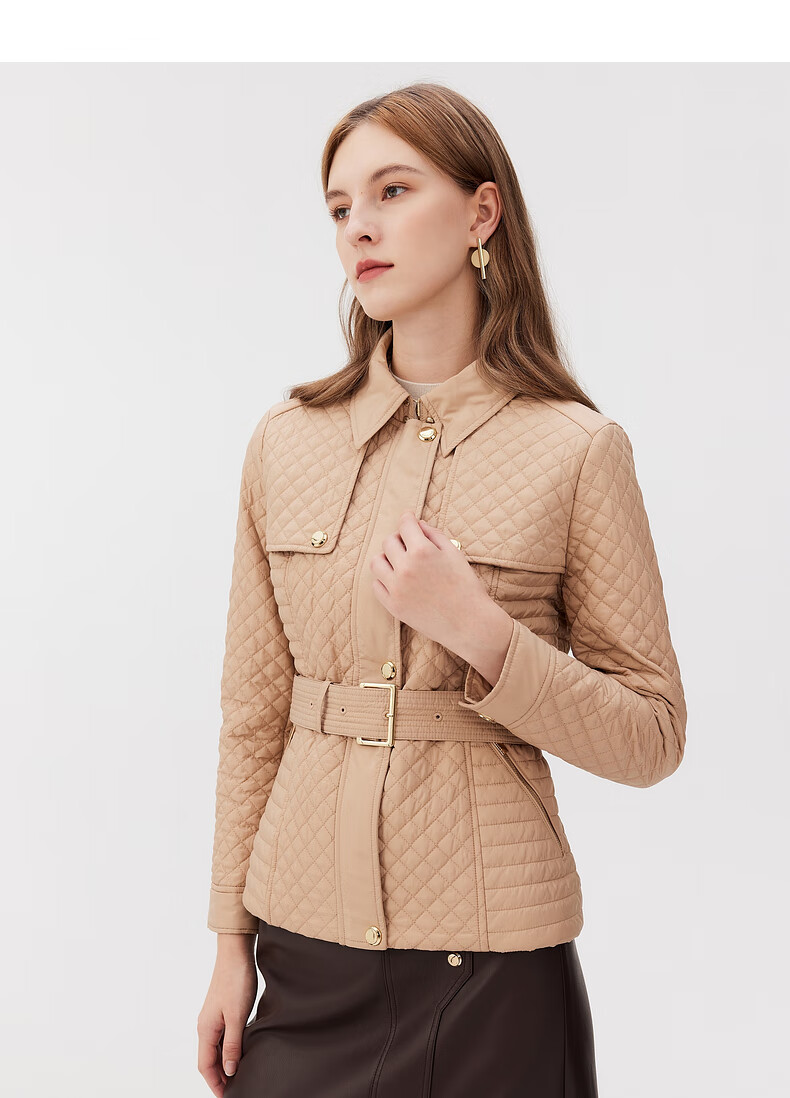 scofield衬衫棉服简约收腰显瘦短款菱格休闲外套女装2022年秋冬 米色