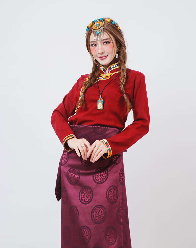 麦魅雅 锅庄舞藏族服装女服饰藏装衬衣民族风棉麻衬衫藏袍西藏裙上衣