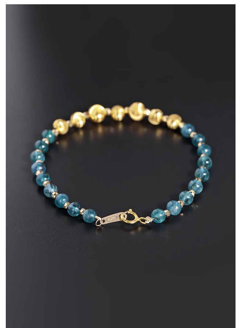 蓝色碧玺手链女 18黄金猫眼路路通手串 小众设计定制 送女朋友 4-4.