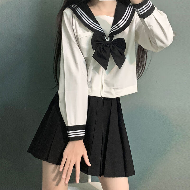 jk制服 jk制服裙套裝水手服夏季短裙套裝半身基礎款學院風百褶裙 (黑)