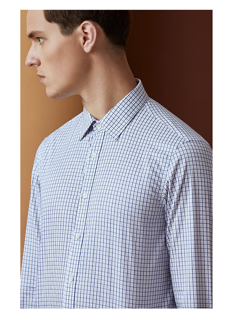 vasto/华斯度商务休闲衬衫细格纹经典高支棉长袖衫 116白 41【图片