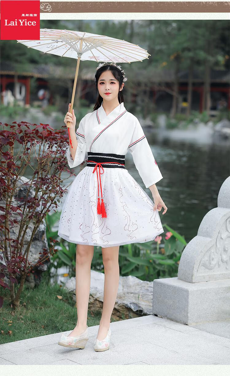 汉服改良现代日常年轻款中国风连衣裙女短袖交领学生飘逸超仙气小个子