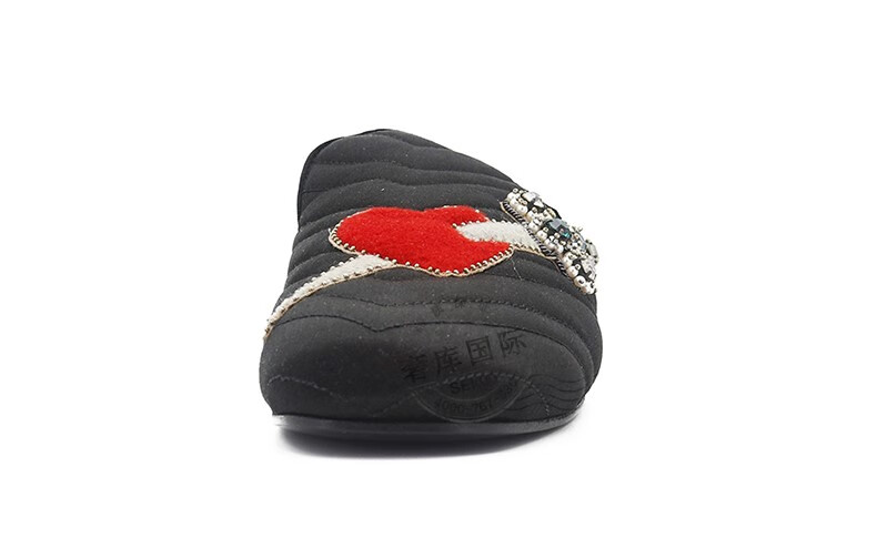 gucci古驰女鞋 爱心水晶剑平底拖鞋472159 knd30 1000代购 黑色 35.