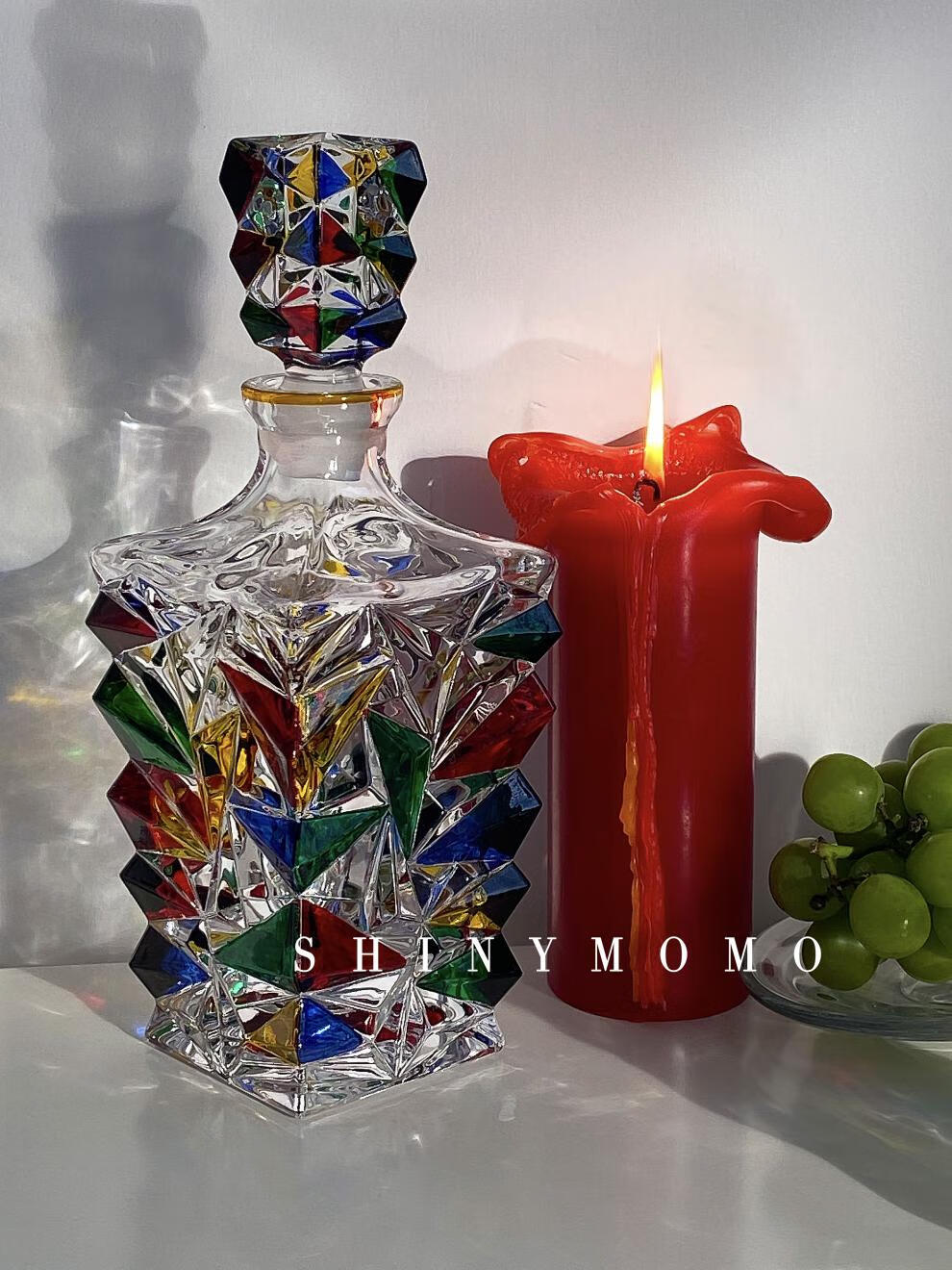 玻璃杯香槟红酒杯水杯冰块透明宝石纹理装饰杯现货手绘彩色玻璃瓶1个