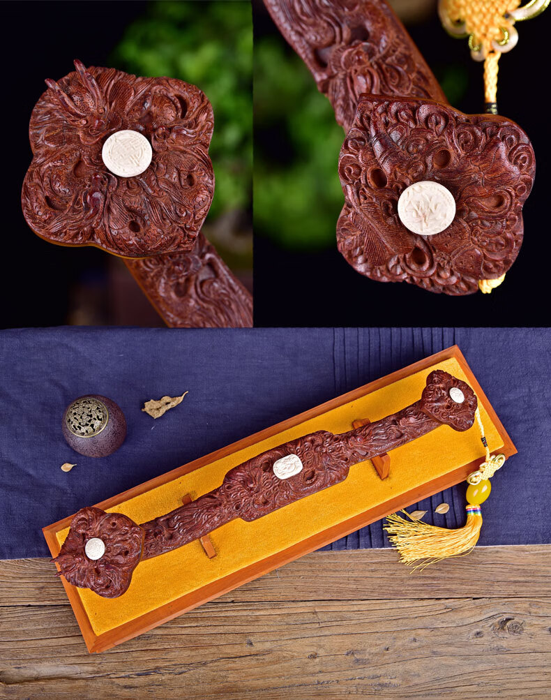 摆件红木吉祥客厅玄关装饰檀木木雕工艺品乔迁礼品小叶紫檀如意长40cm