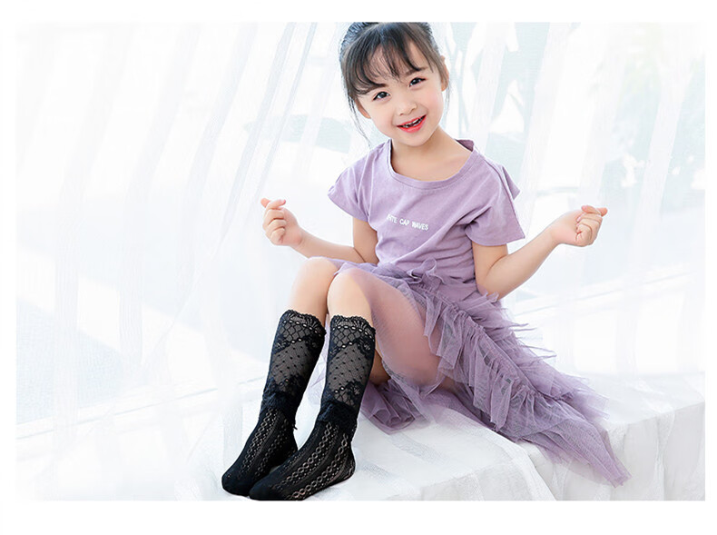 诺贝宜儿童中筒袜女童腿袜夏季薄款镂空网眼长筒袜