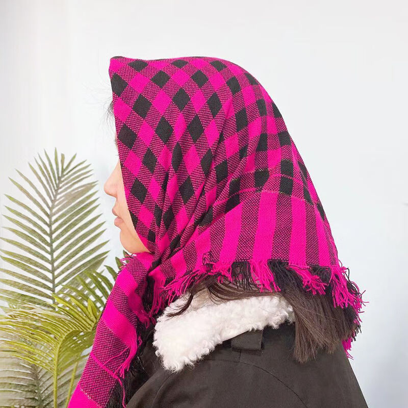 秋冬针织包头老人方巾女加厚保暖中老年人围巾冬妇女老式四方头巾绿色