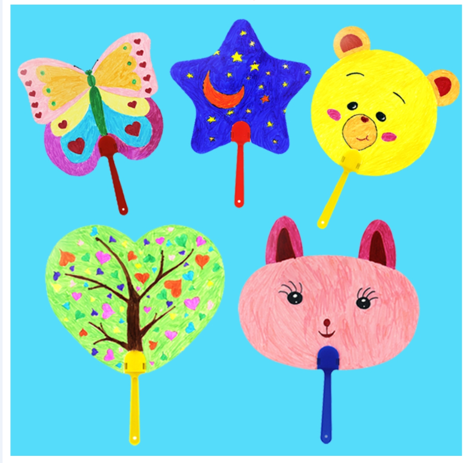 diy空白纸填色纸扇幼儿园手工diy画画扇儿童美术绘画圆扇宫扇团 扇子