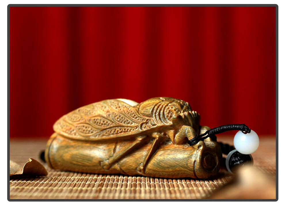 知了夏蝉手把件手工雕刻绿檀木一鸣惊人手把件知了夏蝉文玩把玩件男女