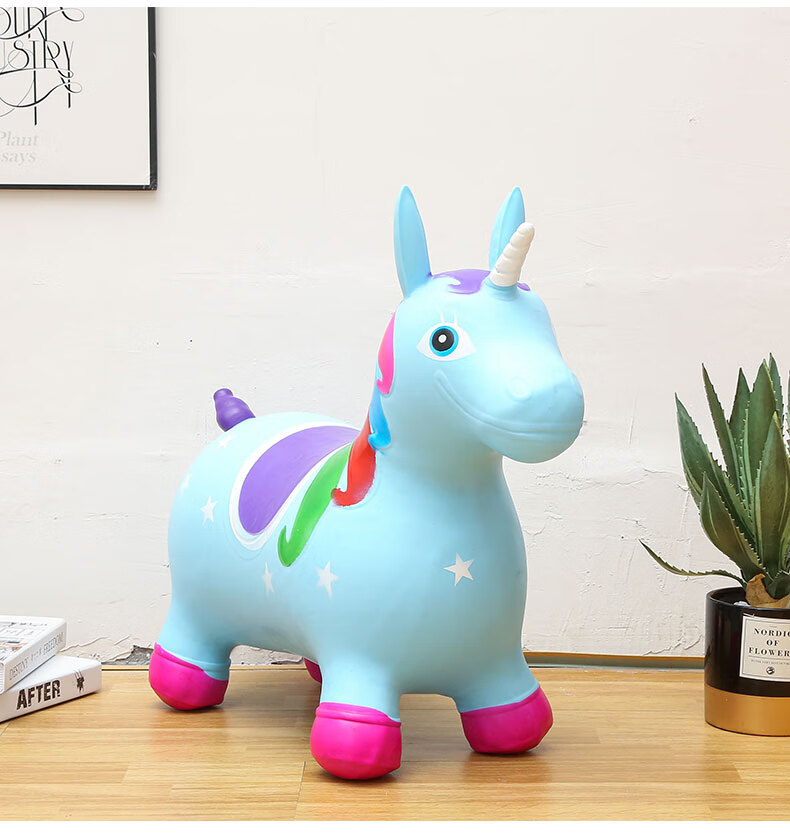 儿童充气玩具跳跳马户外加大婴儿骑马坐骑小孩小马宝宝鹿 独角兽蓝色