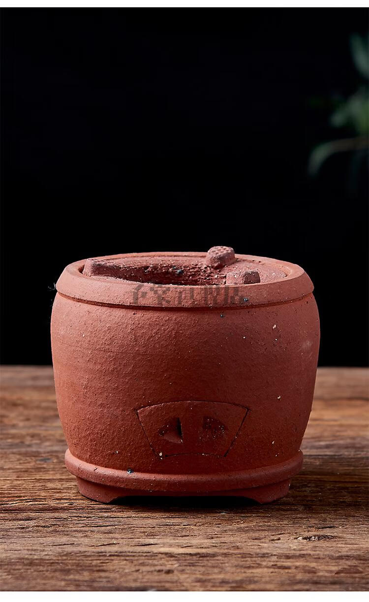老式红泥小火炉耐火小红泥木炭炉煮茶器紫砂户外碳炉烧水侧把提陶壶