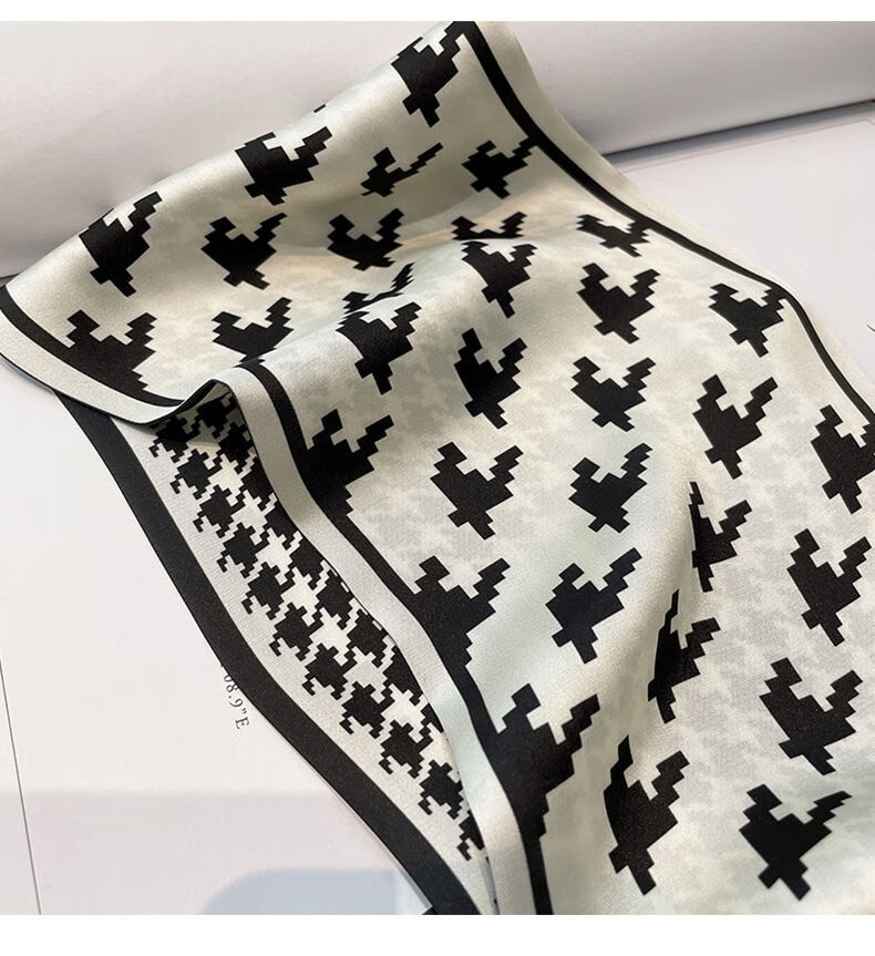 卡地兹搭配衬衫的小丝巾千鸟格丝巾女百搭春秋长条搭西装绑包包丝带