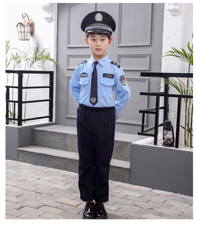 特种小警察儿童服装警官服角色扮演衣套装小交警演出表演 男六件套黑