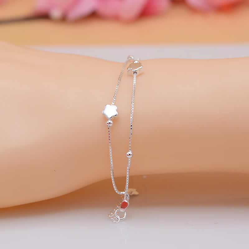 银饰990足银手链 光面梅花手链 女款银手环 时尚个性盒仔链 银手链 银