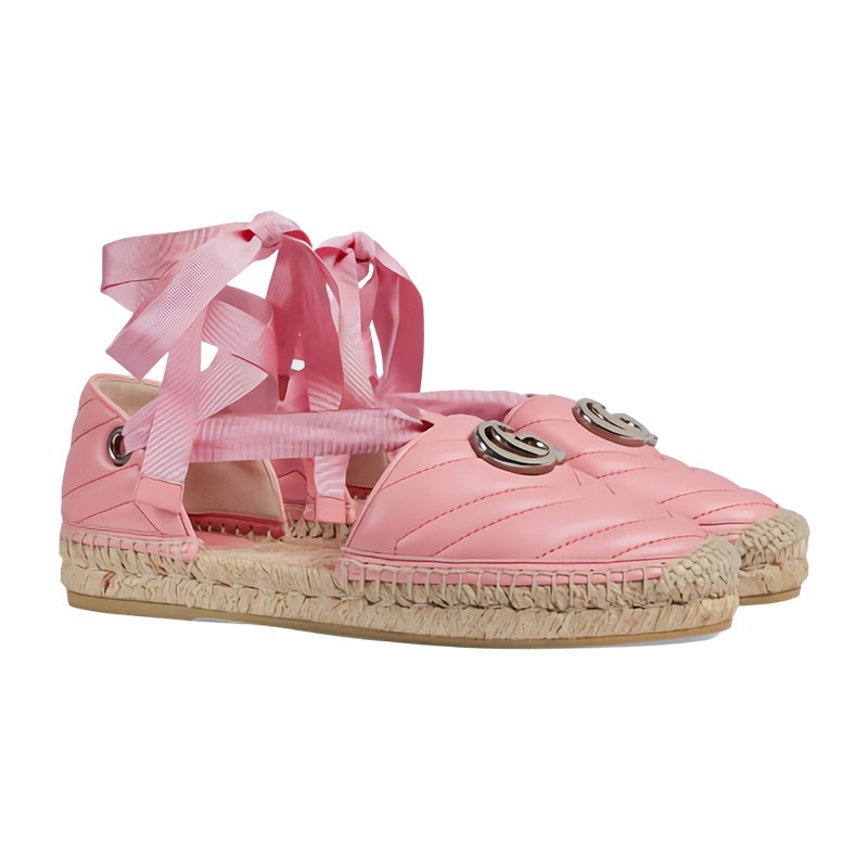 gucci古驰粉色全皮marmont绑带草编渔夫鞋ak裸色系意码355