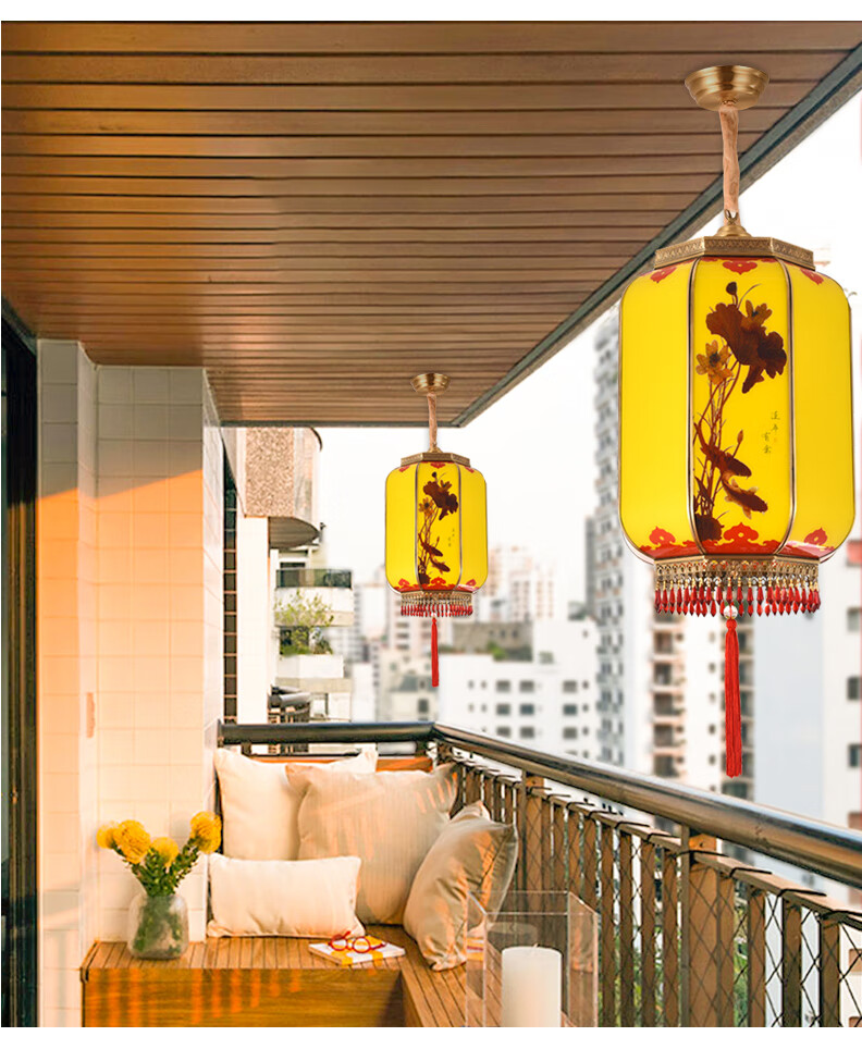 笼趣喜庆全铜阳台大红灯笼吊灯中国风新年户外别墅庭院大门乔迁装饰橙