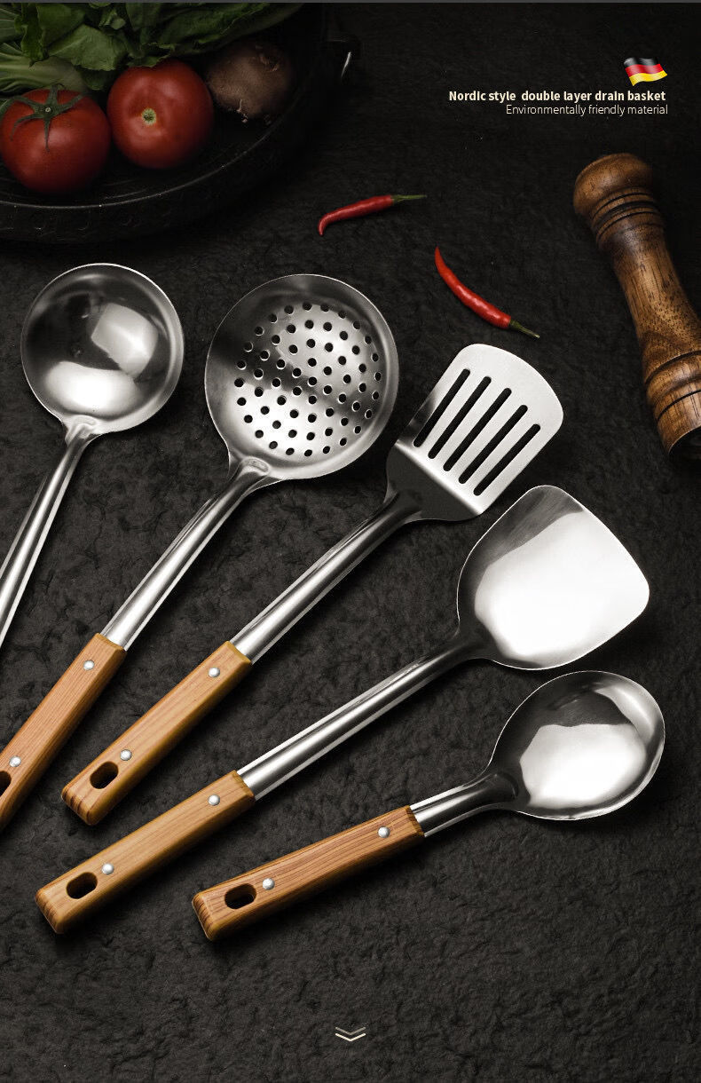 加厚不锈钢厨具家用锅铲煎铲粥汤勺漏勺饭勺套装厨房用品炒菜铲子不粘