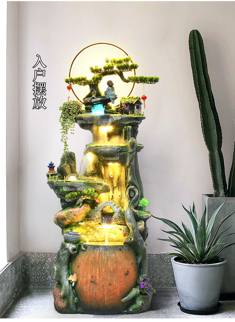 流水摆件循环水简约中式流水喷泉摆件电视柜旁边客厅室内景观玄关循环