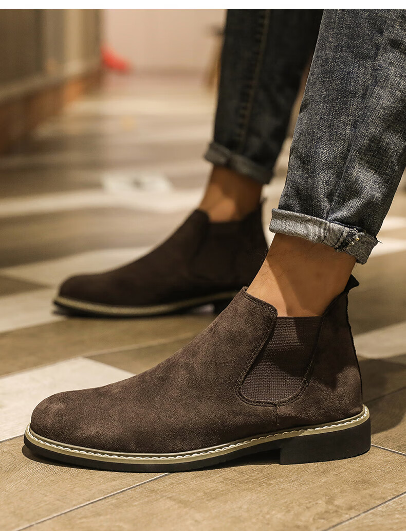 男士磨砂中筒皮鞋高帮翻毛皮男鞋英伦风中邦切尔西靴男雪地靴发型师