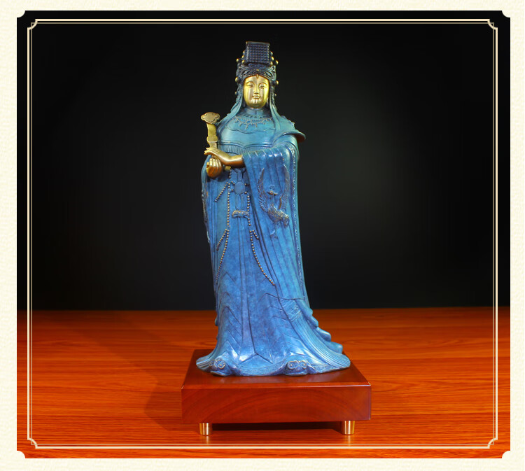 弗朗德纯铜贴金妈祖神像摆件家用供奉天上圣母海神湄洲妈祖娘娘像保