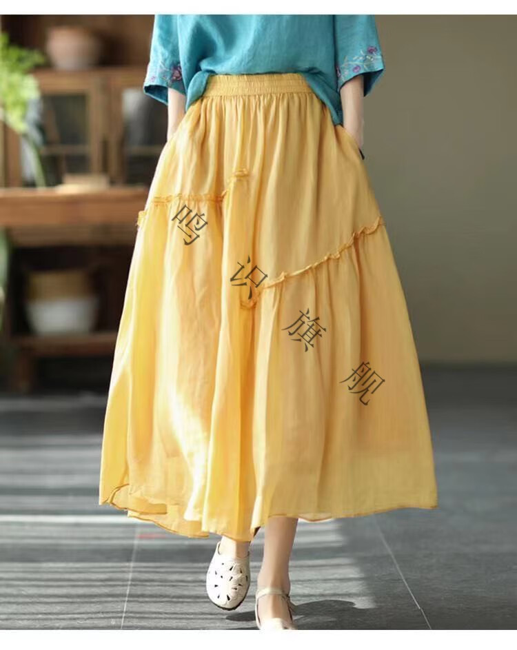 棉麻半身裙中裙小个子超仙女中长款夏季森系仙女白色度假a字亚麻裙子