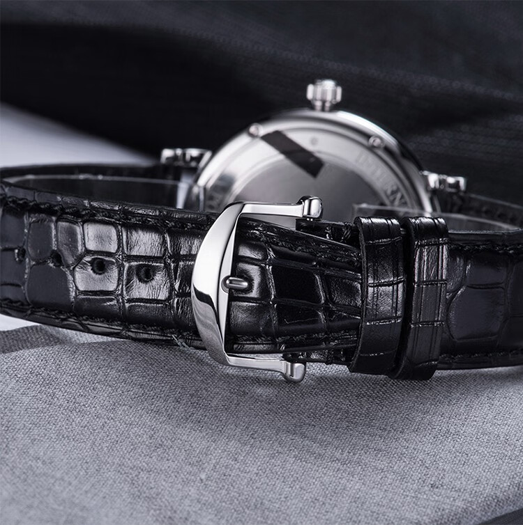 适用于iwc万国表带葡计葡萄牙柏涛菲诺鳄鱼皮表带男 黑色无扣【柏涛