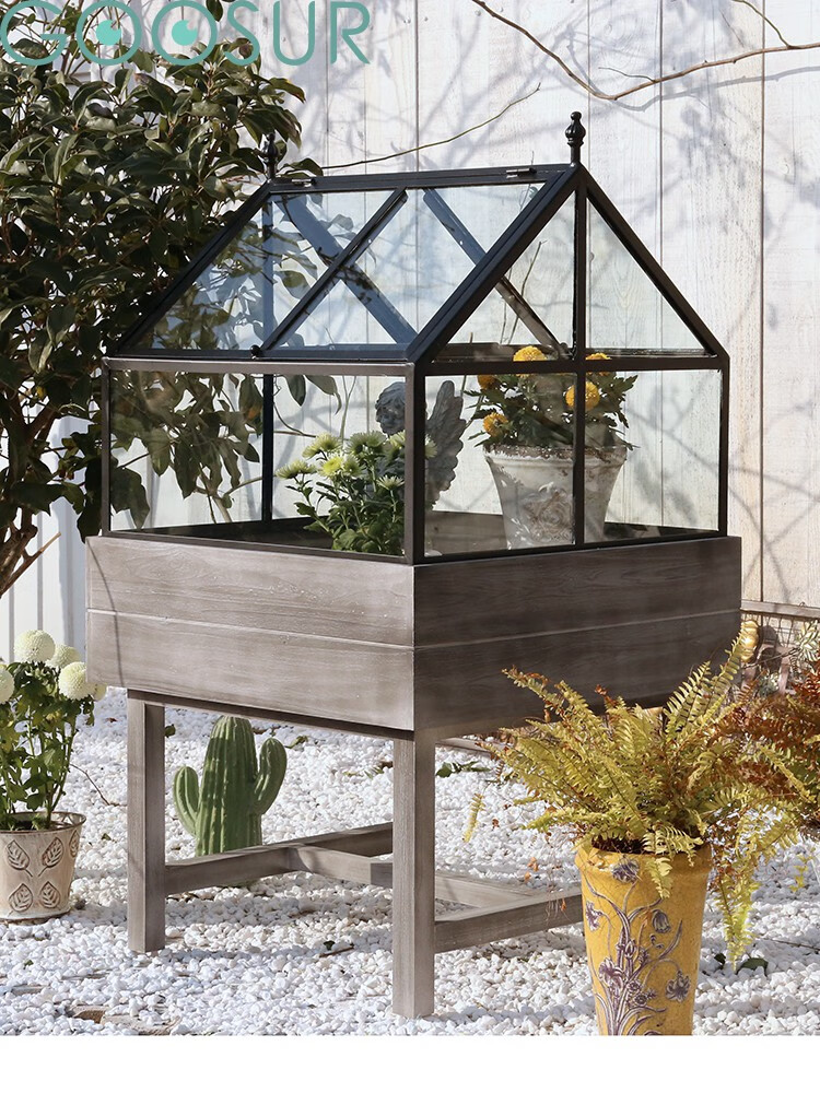 定制户外花架轻奢铁艺玻璃实木花房冬季园艺暖房阳光房花架室内防冻
