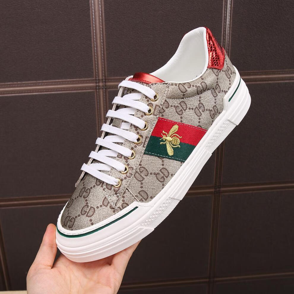 古驰(gucci)欧洲站潮鞋高端小蜜蜂男鞋休闲板鞋真皮系带轻奢潮 高端