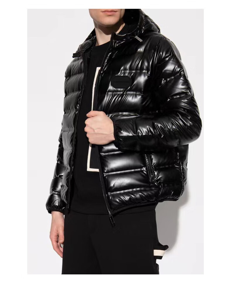 armaniea阿玛尼男装秋冬亮面防水保暖连帽外套羽绒服6k1bc2黑色50