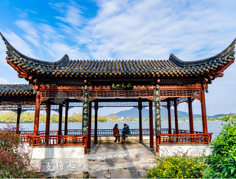 辉升户外古建长廊园林景观仿古廊亭庭院防腐实木青瓦水榭亭廊竹节瓦直