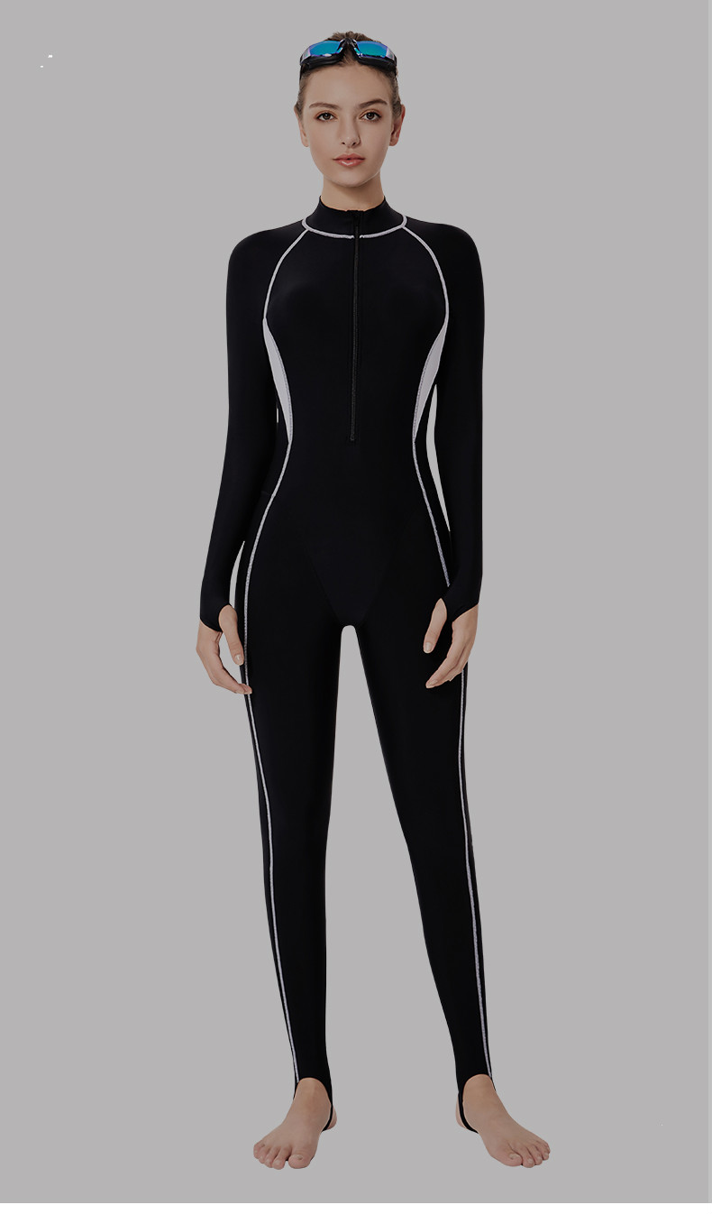 搜航连体潜水服泳衣女士保守遮肚显瘦长袖长裤保暖潜水冲浪服泡温泉