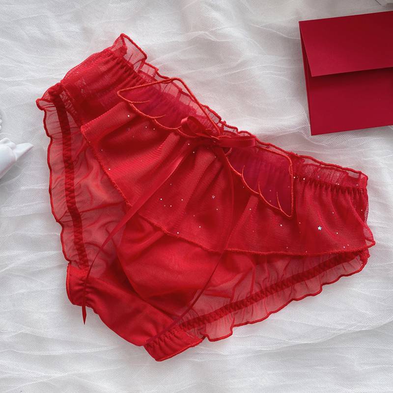 同款本命年属牛年女士短裤头红色内裤女蕾丝网纱甜美日系性感奶丝少女