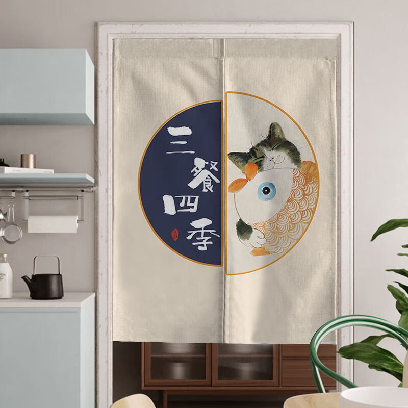 厨房门帘半截 2021年新款门帘隔断卧室家用免打孔伸缩杆帘子厨房卫生