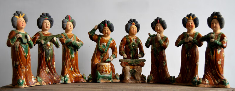 唐三彩仕女唐仕女摆件乐器俑侍女陶俑胖妞肥婆古玩收藏仿古唐三彩仕女