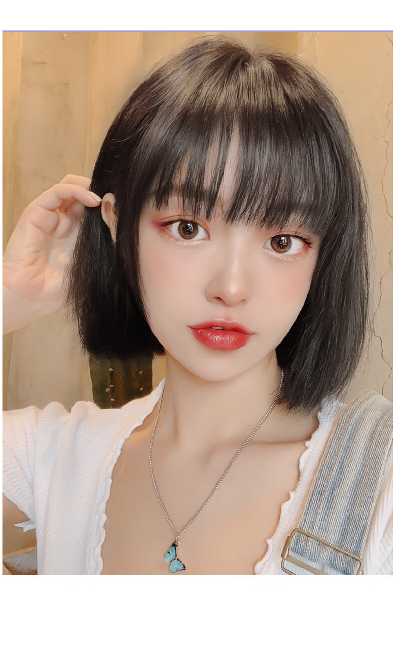 假发女短发网红圆脸空气刘海波波头韩式发型夏天自然气质全头套式送