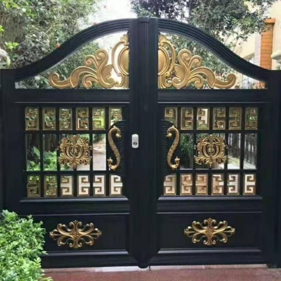 铝艺别墅庭院大门家用乡村双开门农村院子遥控电动铝合金院子大门