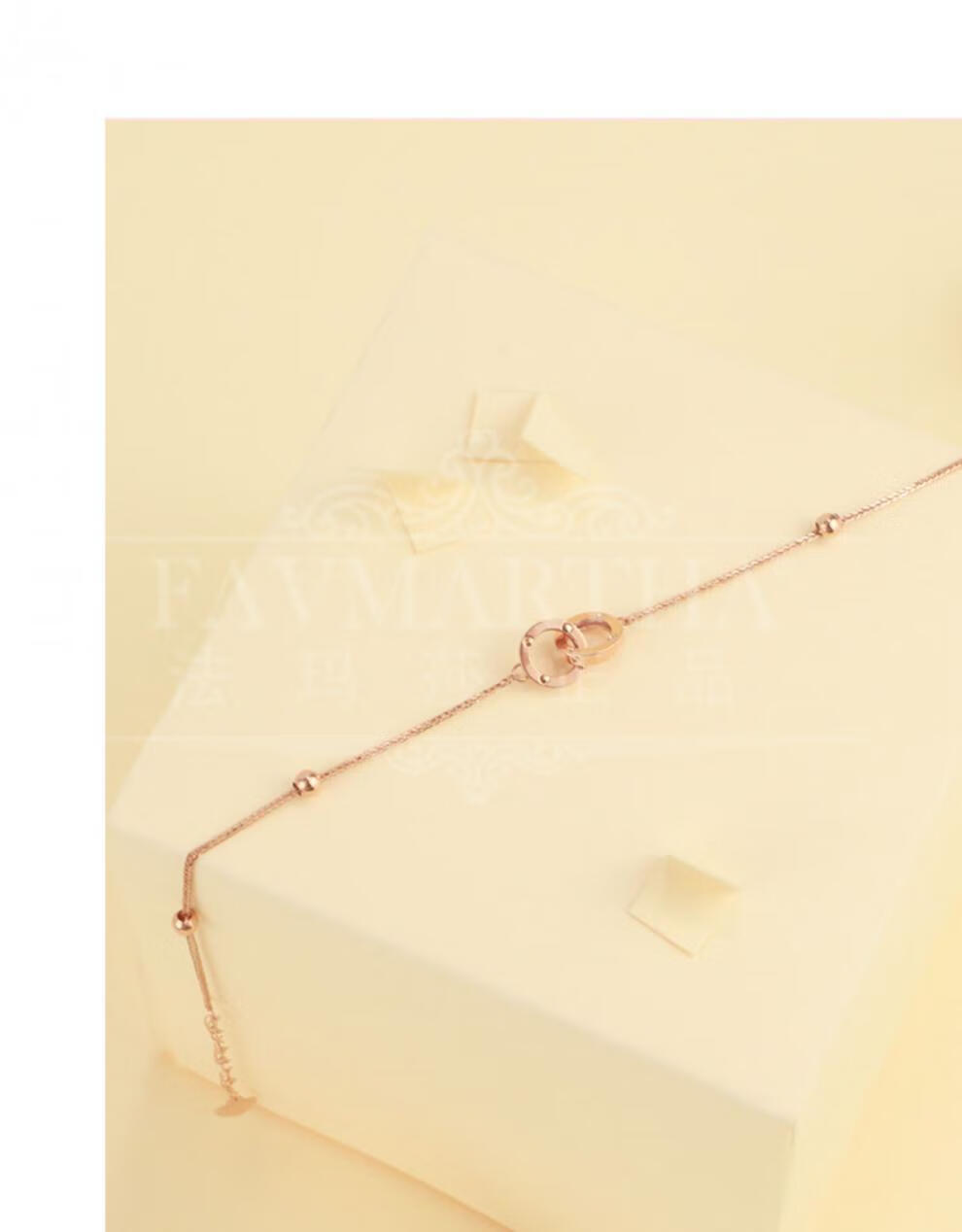 法玛莎18k彩金双环手链女au750玫瑰金手镯环环相扣送女友礼物 双环