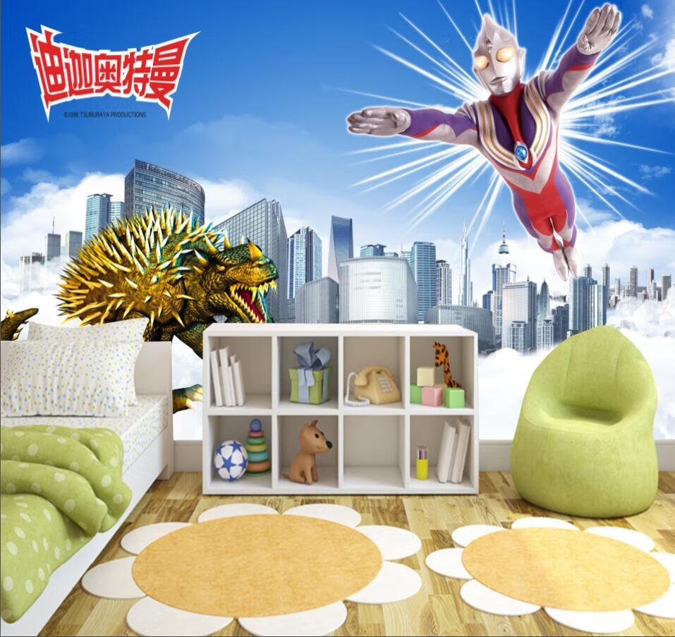 2022新款奥特曼儿童房壁纸 8d卡通儿童房墙纸超人奥特曼壁纸男孩子