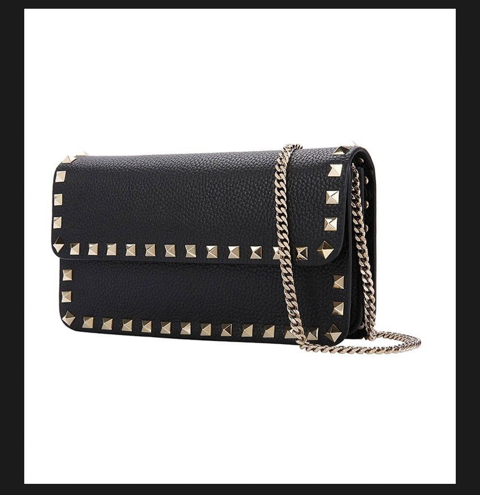 valentino华伦天奴21秋冬新款女士铆钉粒面小牛皮单肩包链条斜款包