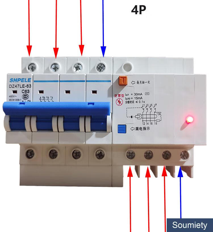 dz47le4p三相四线漏电开关带防雷保护过载短路大孔接线带指示灯32a1pn