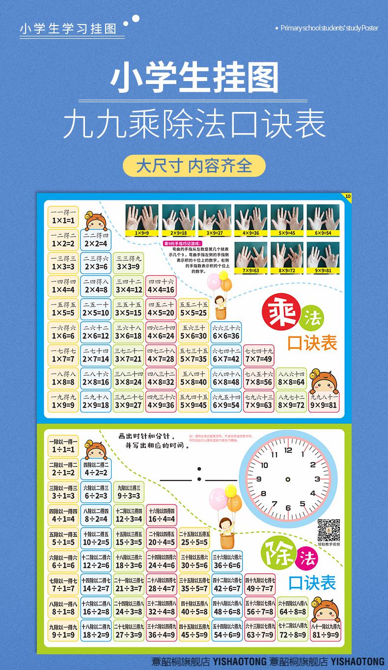 大九九口訣乘法表 小學生大九九乘法口訣表背誦神器二年級數學99乘除