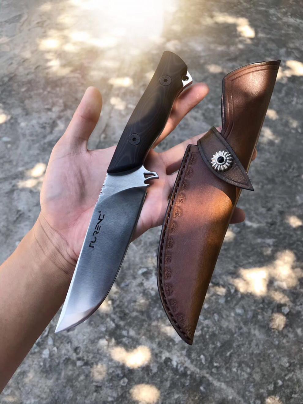 深山野外直刀锋利实用大马士革钢高硬度小刀直刀手工锻打g10柄礼品