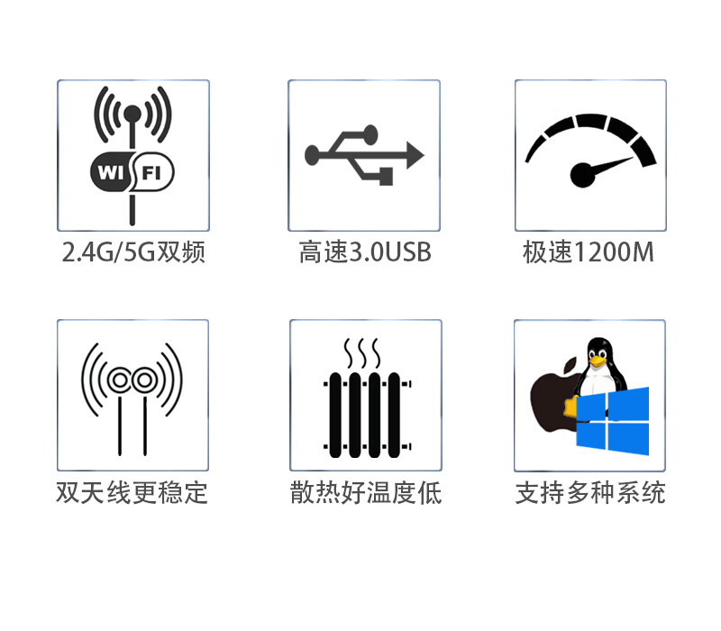 1200m千兆5g双频usb30免驱无线网卡台式机笔记本电脑wifi接收器600m