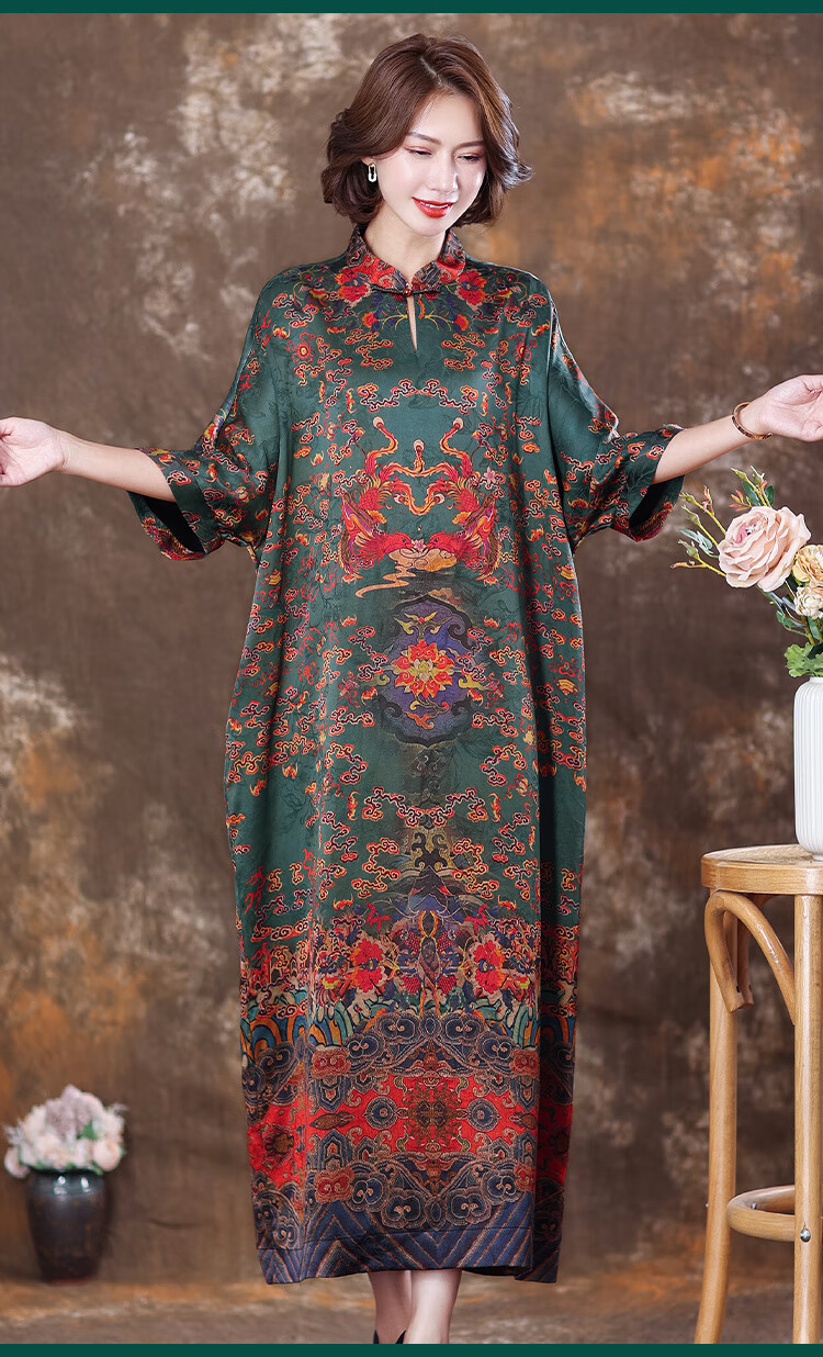 齐黛香云纱高端袍子原创文艺复古40姆米重磅真丝连衣裙长款莨绸纱长袍