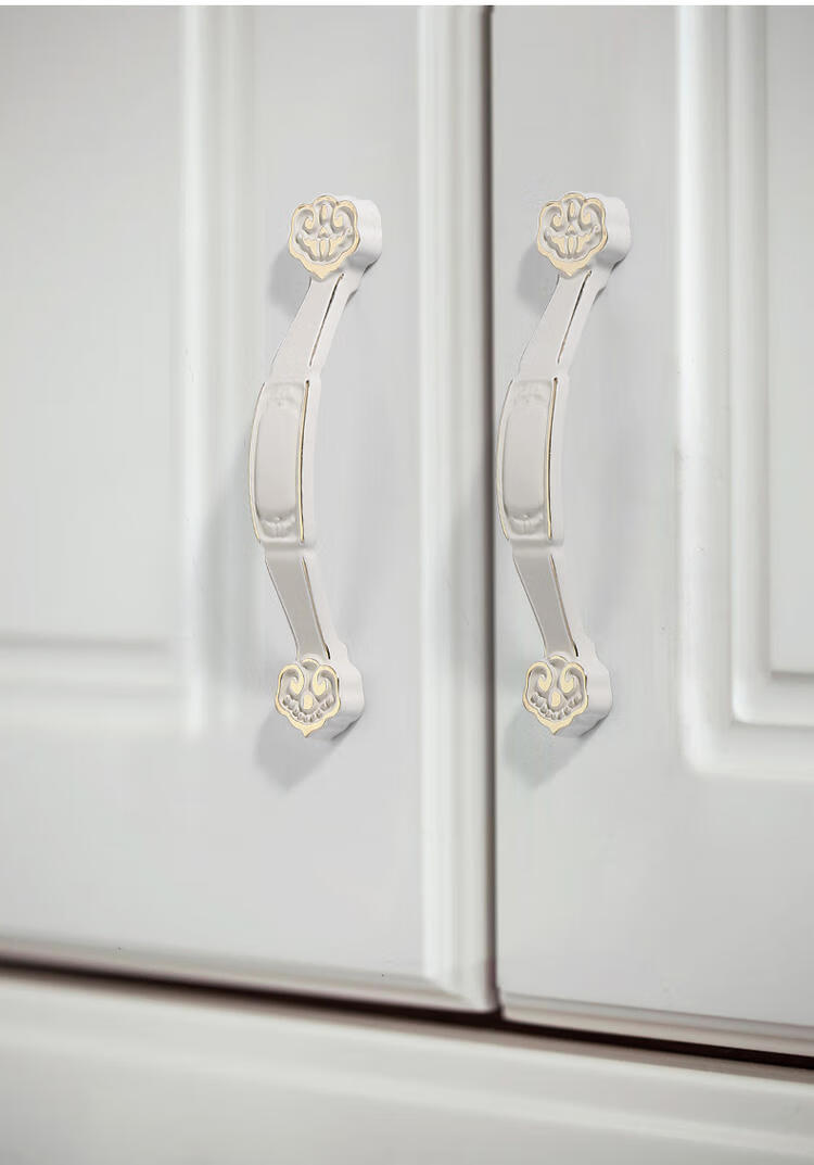 孔距6496128160欧式白色鞋柜衣橱门把手厨房厨门实木柜门拉手白雪暗花