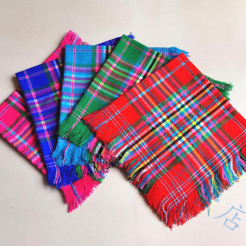 彩色格子方巾中老年妇女老式四方围巾农村下地干活老人演出包头巾 八