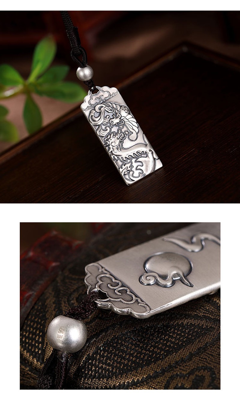 钦伊龙凤银吊坠男女百搭999足银民族风龙凤呈祥银牌情侣一对挂坠国潮